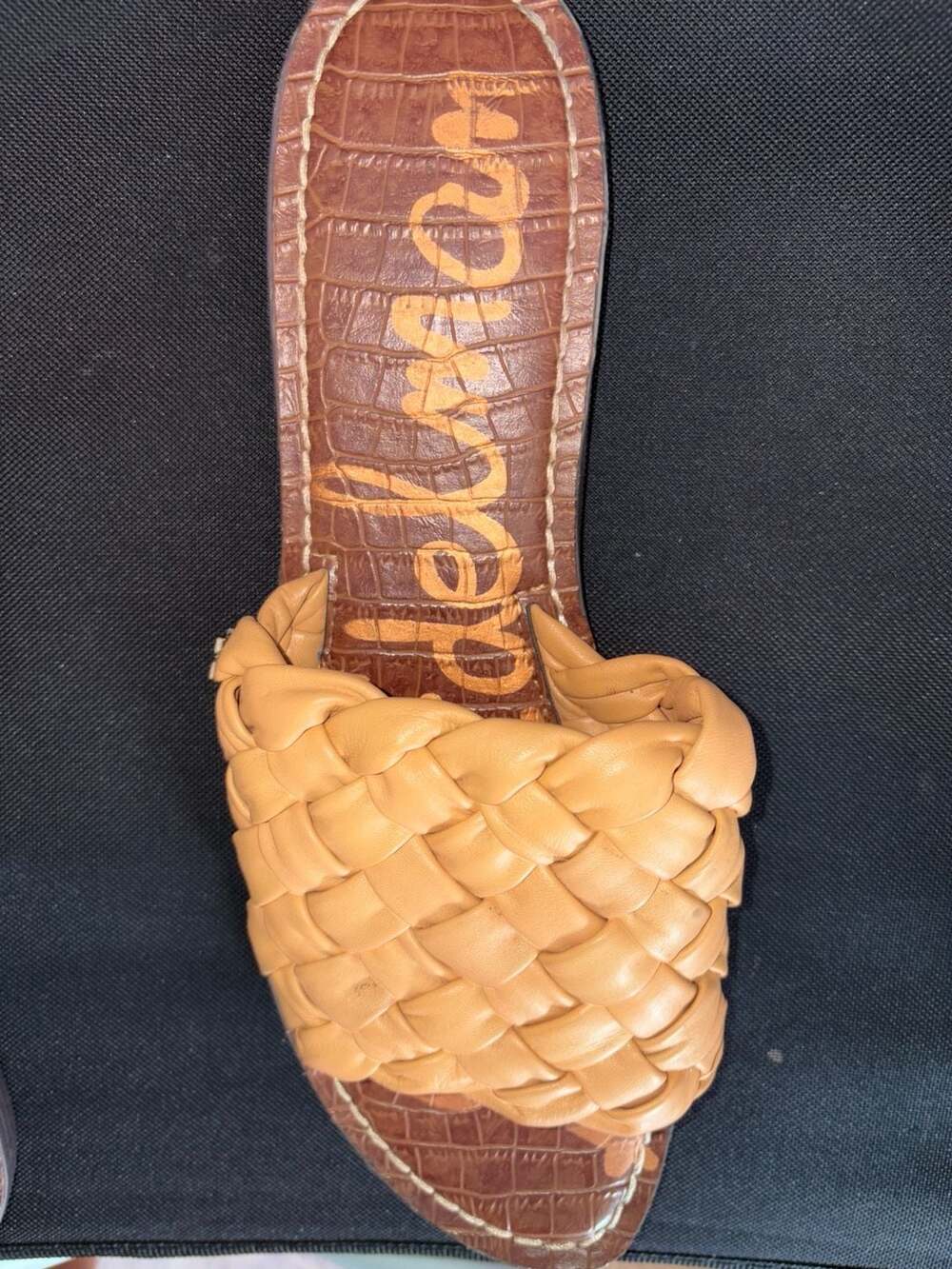 Sam Edelman Griffin Woven Slide Sandals Tan Leather